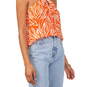 Vince Camuto Women's Zebra Stripe Halter Top Orange Size Large