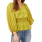 Vince Camuto Women's Foil Dot Smock Waist Top Green Size Medium