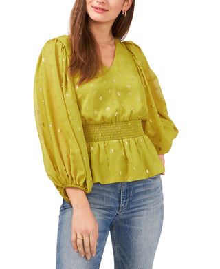 Vince Camuto Women's Foil Dot Smock Waist Top Green Size Medium