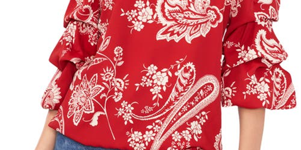 Vince Camuto Women's Paisley Off the Shoulder Blouse Red Size X-Large