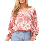 Vince Camuto Women's Gemma Floral Print Bell Sleeve Top White Size Medium