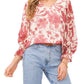 Vince Camuto Women's Gemma Floral Print Bell Sleeve Top White Size Medium
