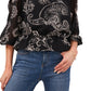 Vince Camuto Women's Blooming Paisley Cold Shoulder Top Black Size X-Small