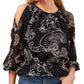 Vince Camuto Women's Blooming Paisley Cold Shoulder Top Black Size Small