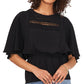 Vince Camuto Women's Crochet Yoke Peplum Blouse Black Size Medium