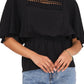 Vince Camuto Women's Crochet Yoke Peplum Blouse Black Size Medium