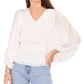 Vince Camuto Women's Foiled Smocked Hem Puff Sleeve Blouse White
