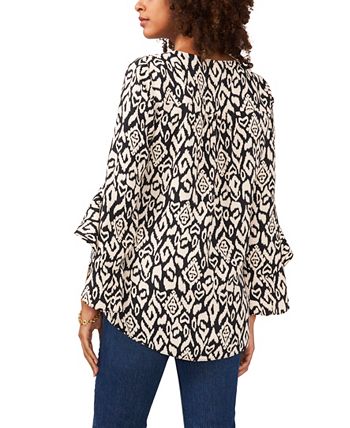 Vince Camuto Women's Flutter Sleeve V Neck Etched Geo Blouse Black Size Medium