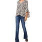 Vince Camuto Women's Flutter Sleeve V Neck Etched Geo Blouse Gray Size X-Large