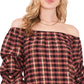 Vince Camuto Women's Plaid Off The Shoulder Top Black Size X-Large
