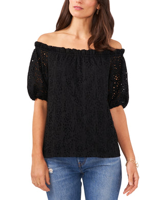 Vince Camuto Women's Lace Off The Shoulder Top Black