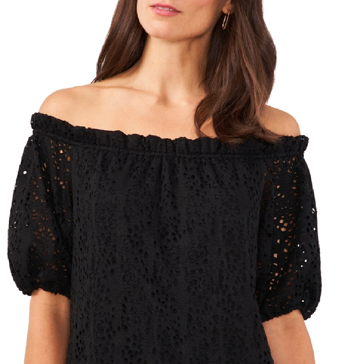 Vince Camuto Women's Lace Off The Shoulder Top Black Size Medium