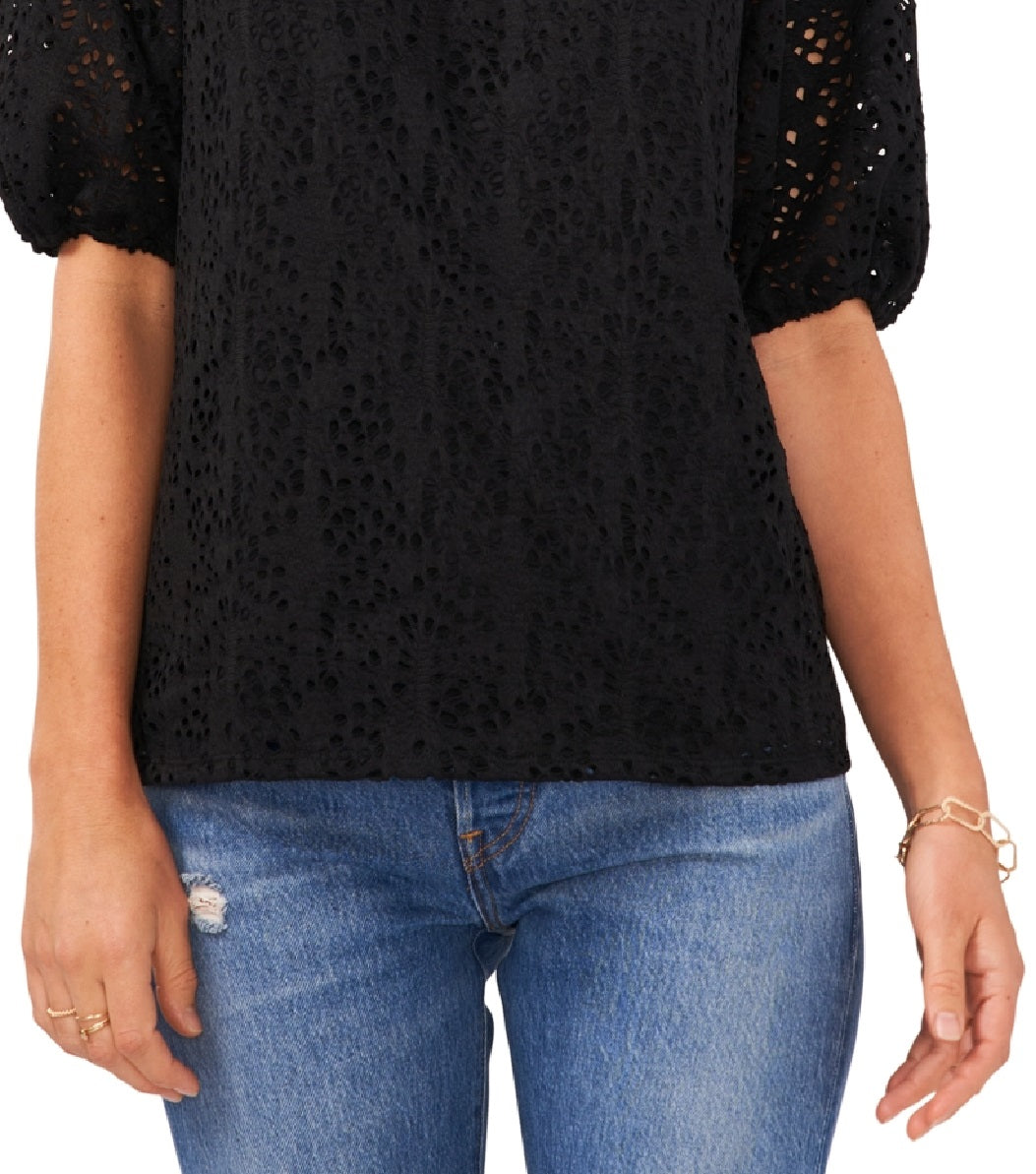 Vince Camuto Women's Lace Off The Shoulder Top Black Size Medium
