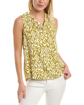 Vince Camuto Women's Etched Geo Print Cowl Neck Tank Green Size X-Small