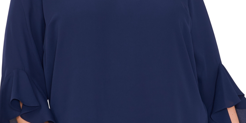 Vince Camuto Women's Flutter Sleeve Crossover Hem Top Blue Size 1X