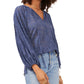 Vince Camuto Women's Lace Slit Sleeve Top Blue Size X-Large