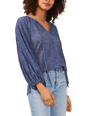 Vince Camuto Women's Lace Slit Sleeve Top Blue Size X-Large