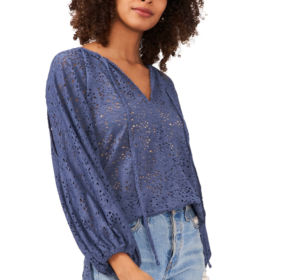 Vince Camuto Women's Lace Slit Sleeve Top Blue Size X-Large
