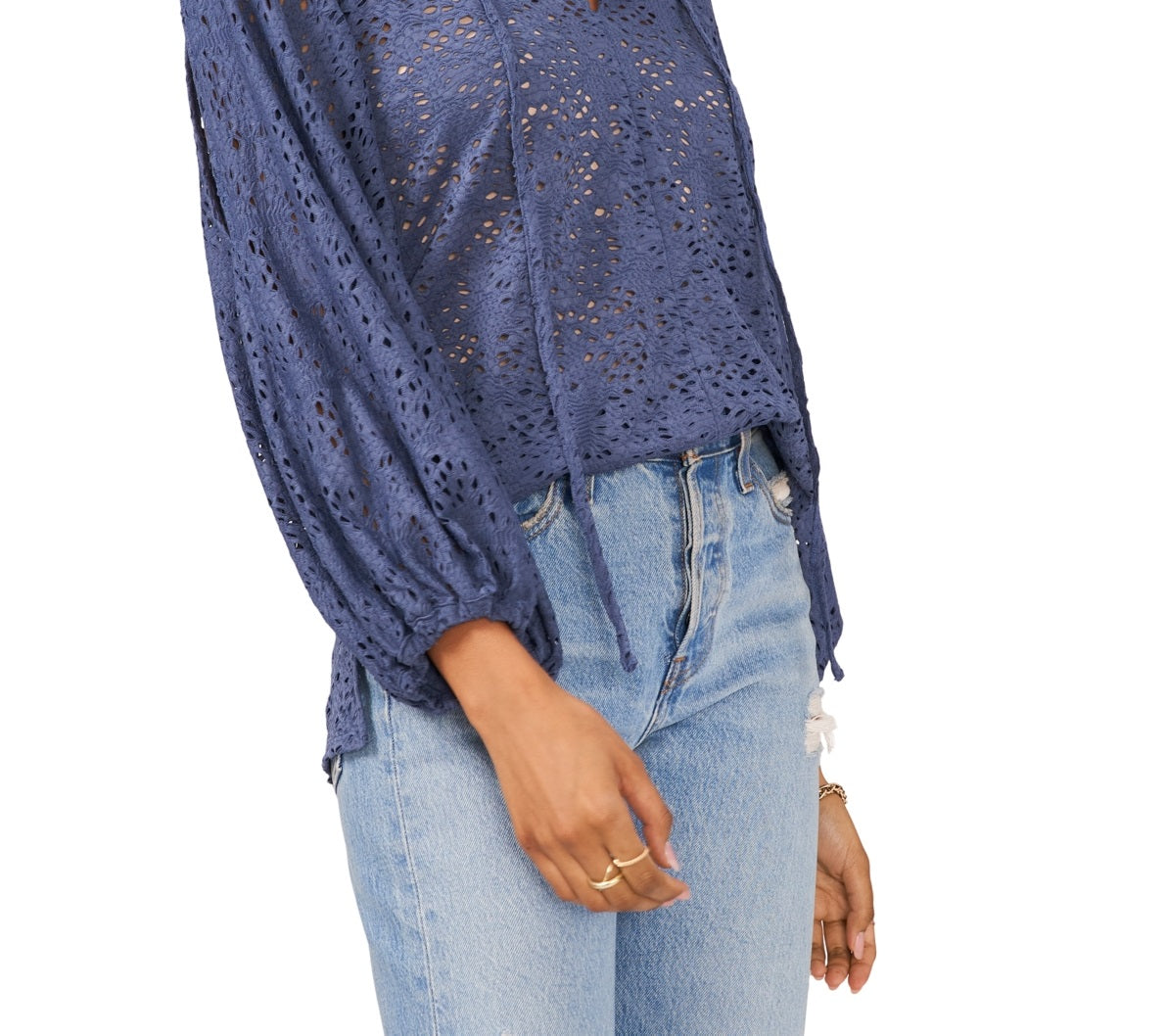 Vince Camuto Women's Lace Slit Sleeve Top Blue Size X-Large
