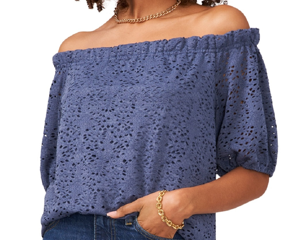 Vince Camuto Women's Lace Off The Shoulder Top Blue