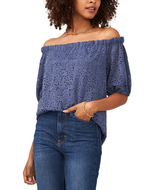 Vince Camuto Women's Lace Off The Shoulder Top Blue