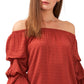 Vince Camuto Women's Off The Shoulder Clip Dot Blouse Brown Size 2X