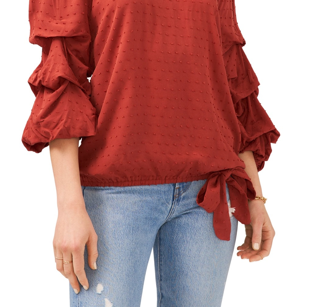 Vince Camuto Women's Off The Shoulder Clip Dot Blouse Brown Size 2X