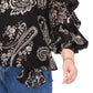 Vince Camuto Women's Printed Bubble Sleeve Off The Shoulder Tie Hem Top Black Size 3X