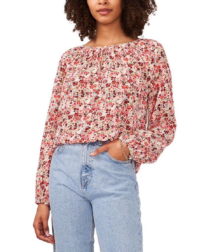 Vince Camuto Women's Ditsty Floral Long Sleeve Top Pink Size Large