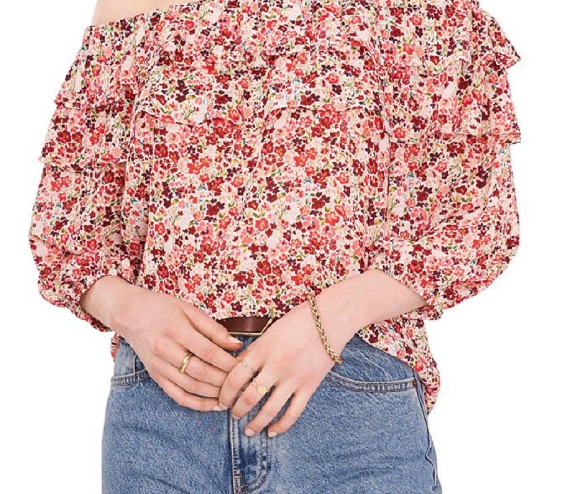 Vince Camuto Women's Floral Print Off The Shoulder Top Brown Size X-Large