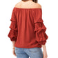 Vince Camuto Women's Clip Dot Bubble Sleeve Blouse Red