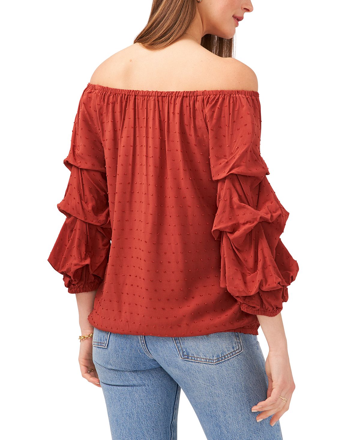 Vince Camuto Women's Clip Dot Bubble Sleeve Blouse Red