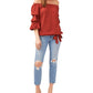 Vince Camuto Women's Clip Dot Bubble Sleeve Blouse Red