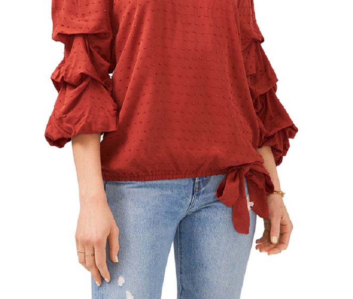 Vince Camuto Women's Clip Dot Bubble Sleeve Blouse Red