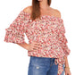 Vince Camuto Women's Sunset Ditsy Off The Shoulder Bubble Sleeve Blouse Brown Size X-Large