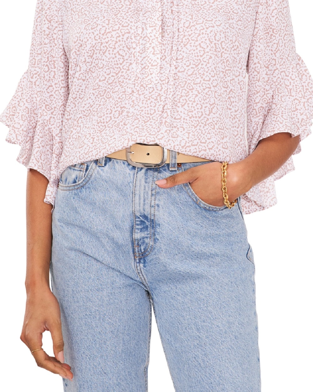 Vince Camuto Women's Animal Print Flutter Sleeve Blouse Brown Size Medium