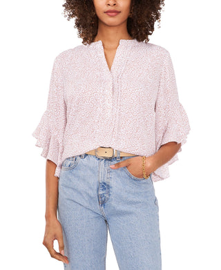 Vince Camuto Women's Animal Print Flutter Sleeve Blouse Brown Size Large