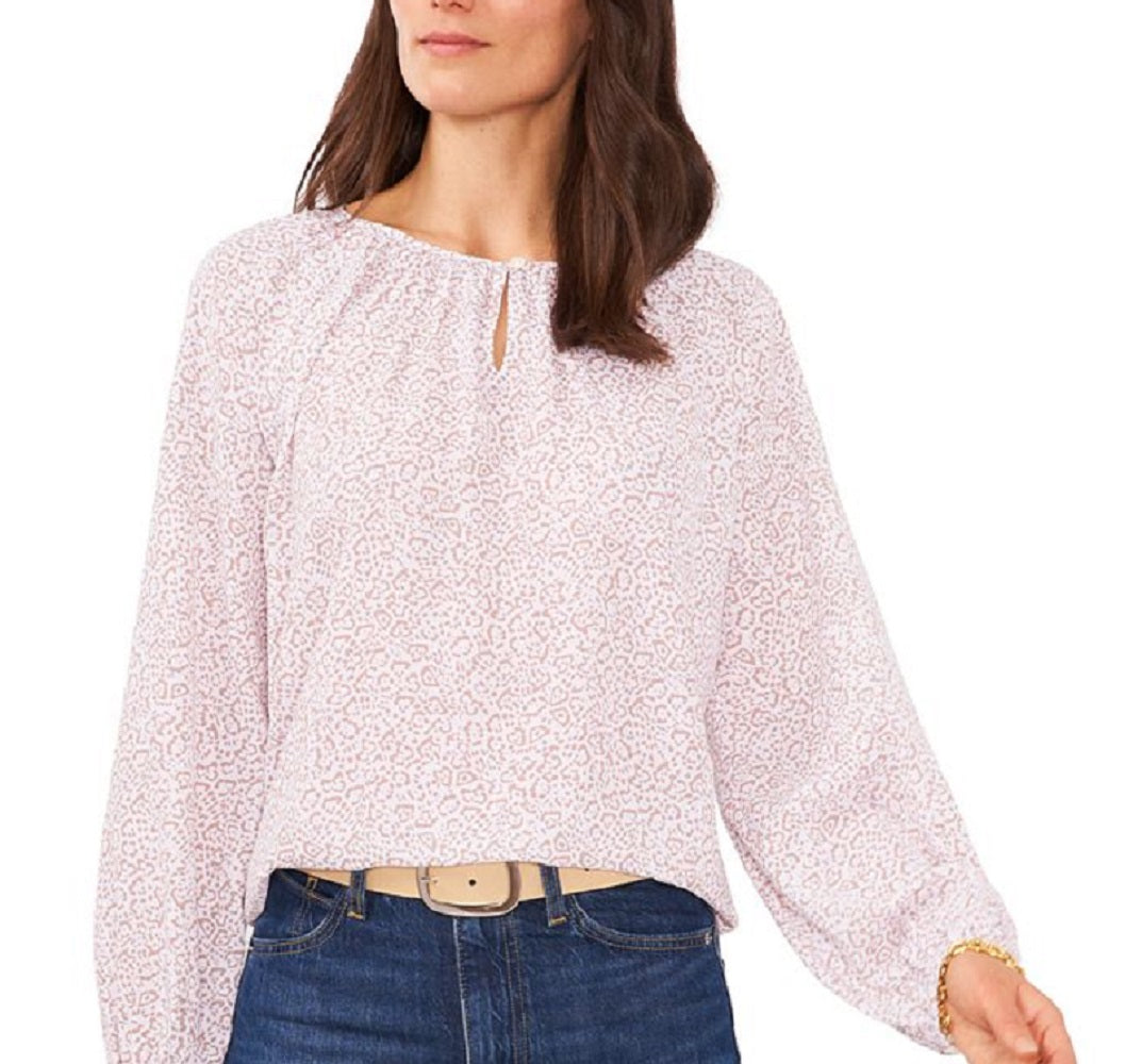 Vince Camuto Women's Cheetah Print Keyhole Blouse Pink