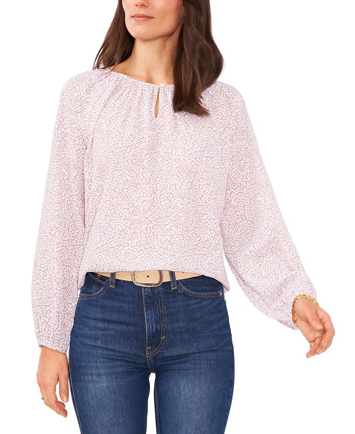 Vince Camuto Women's Cheetah Print Keyhole Blouse Pink