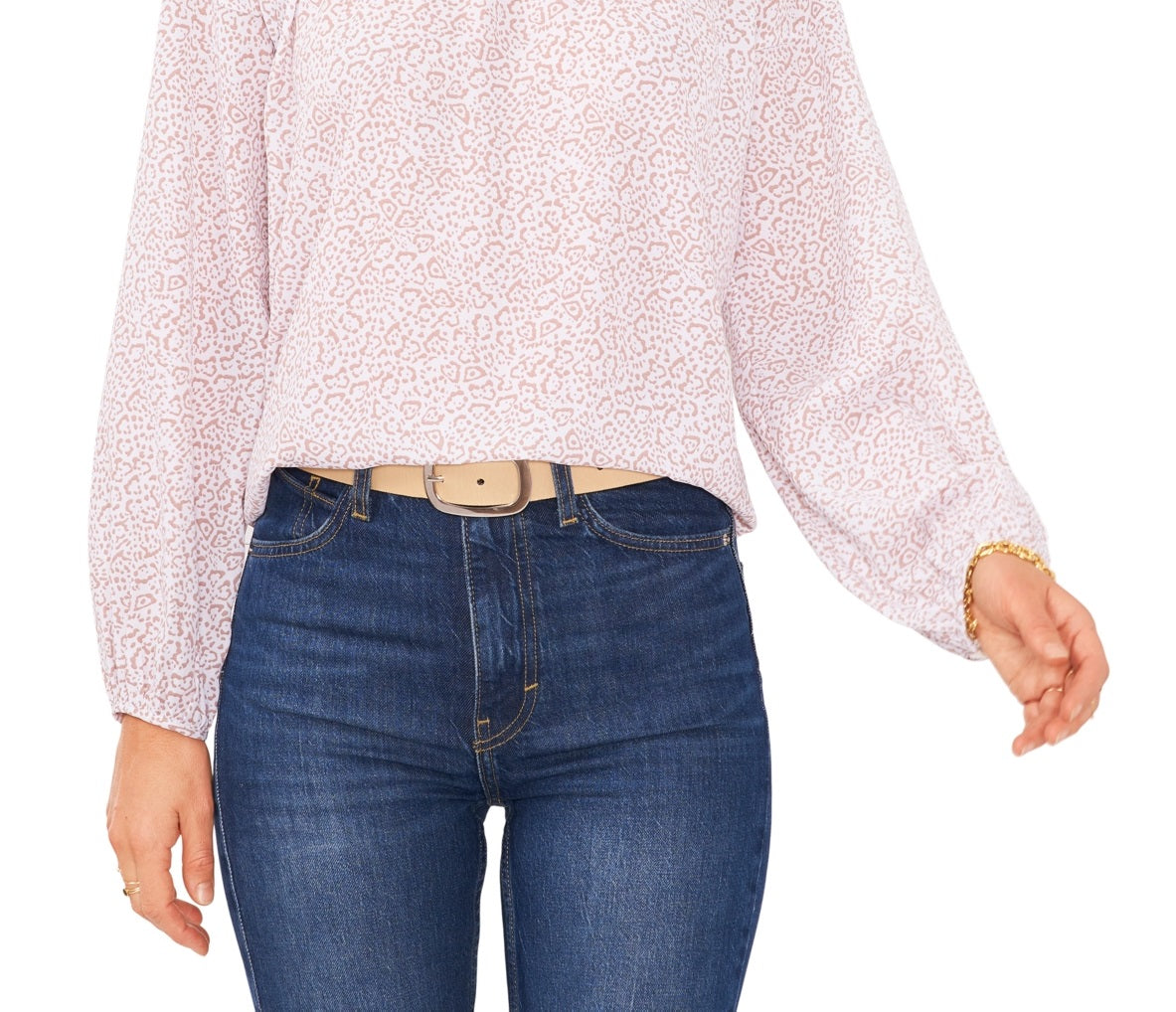 Vince Camuto Women's Cheetah Print Keyhole Blouse Pink