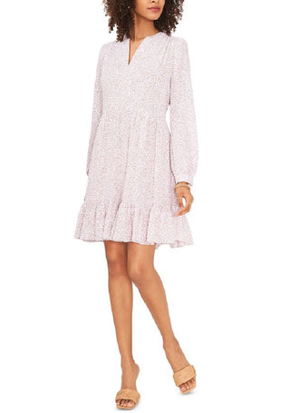 Vince Camuto Women's Leopard Print Long Sleeve Dress White Size Small