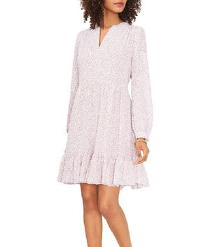 Vince Camuto Women's Leopard Print Long Sleeve Dress White Size Small