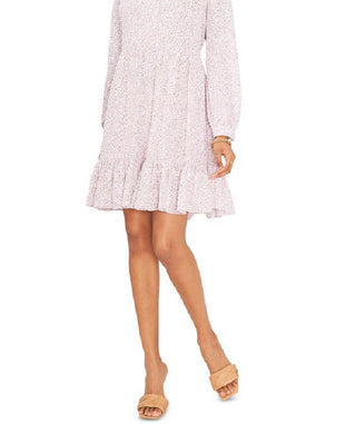 Vince Camuto Women's Leopard Print Long Sleeve Dress White Size Small