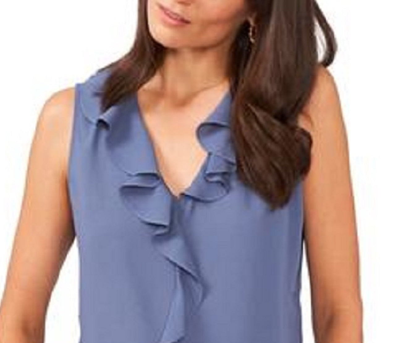 Vince Camuto Women's Solid Sleeveless Ruffled Top Blue Size X-Large