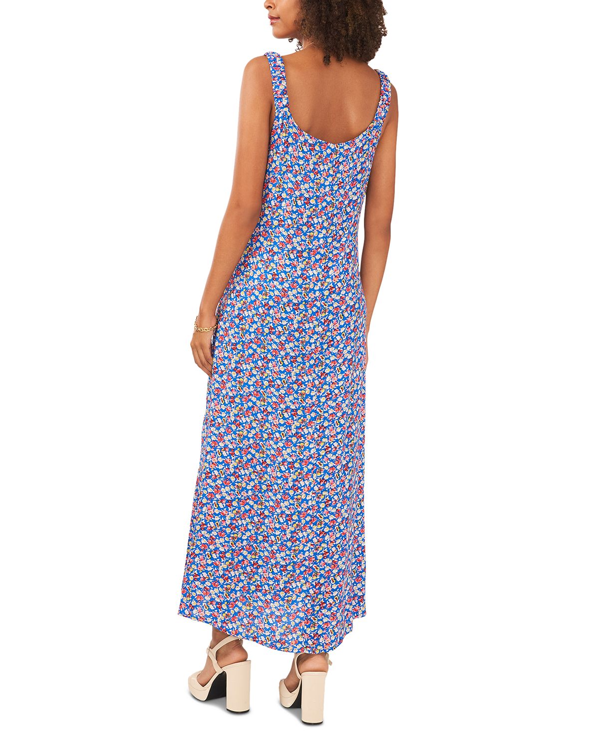 Vince Camuto Women's Printed Slit Sleeveless Dress Blue Size Medium