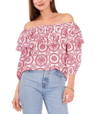 Vince Camuto Women's Printed Off The Shoulder Top White Size X-Small