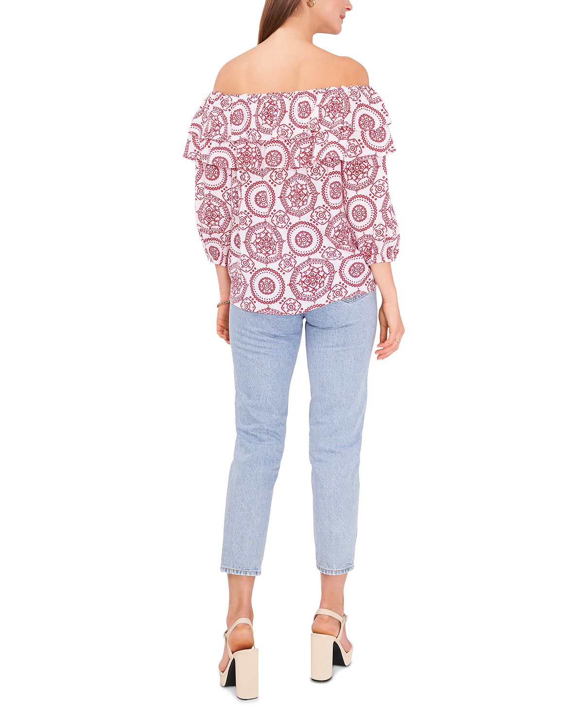 Vince Camuto Women's Printed Off The Shoulder Top White Size X-Small