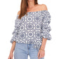 Vince Camuto Women's Print Off The Shoulder Blouse White Size Large