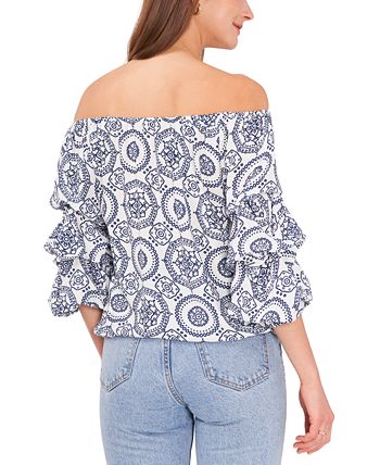 Vince Camuto Women's Print Off The Shoulder Blouse White Size Large