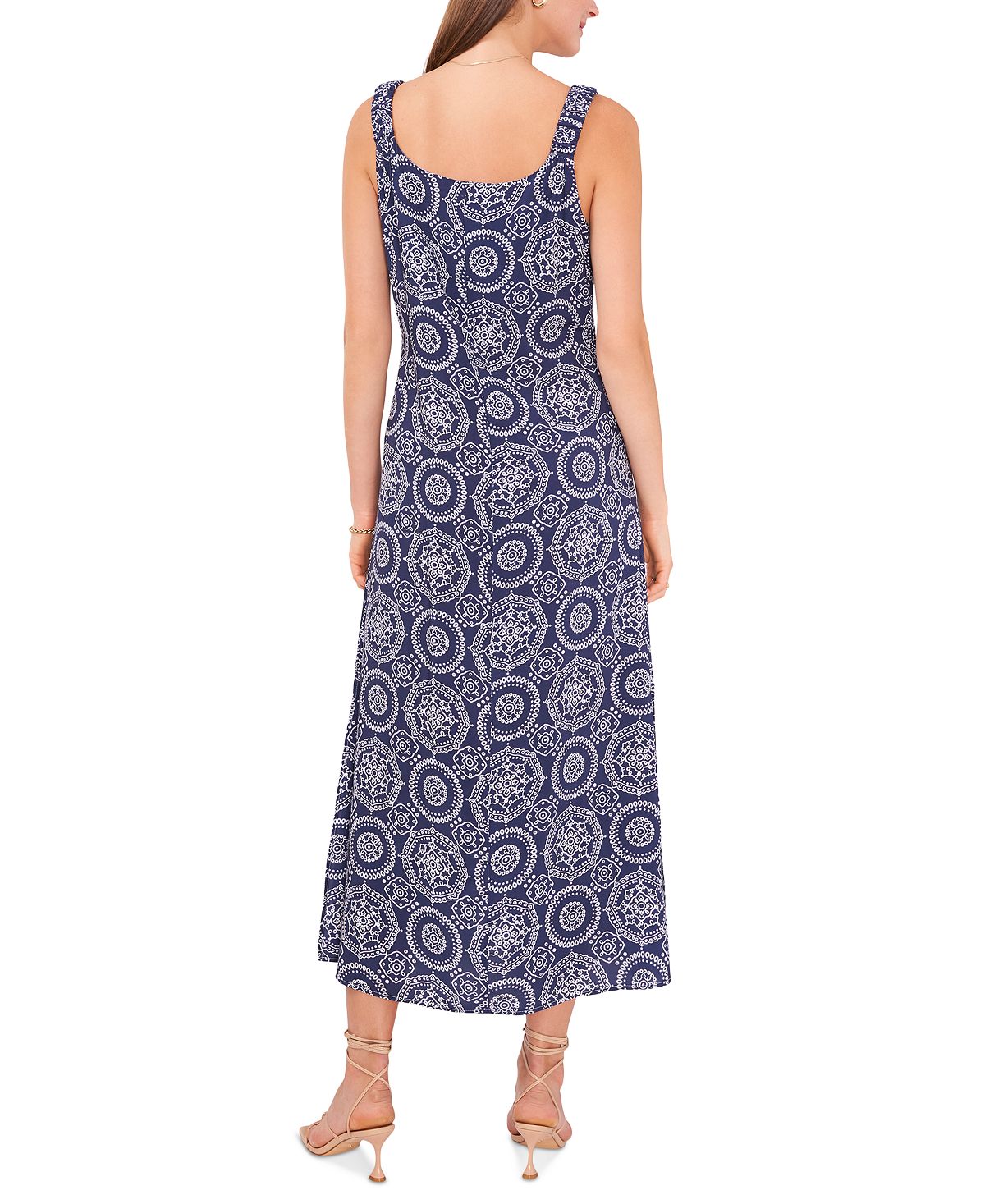 Vince Camuto Women's Printed Sleeveless Midi Dress Blue Size Medium
